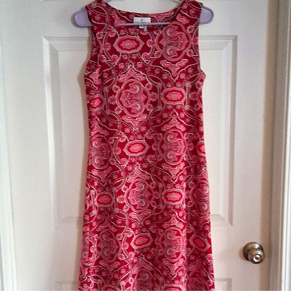 Jude Connally Dress Womens M Red Paisley Shift Sleeveless Knit Pullover MPN110